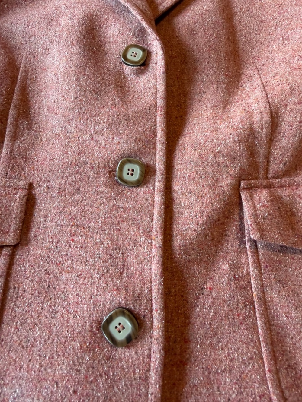 Vintage LL Bean Wool and Silk Blend Pink Tweed Notch-Lapel Blazer Medium Petite - Picture 4 of 11